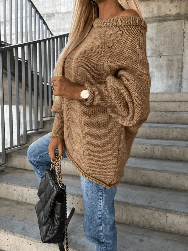 Löst stickad damtröja med off-shoulder-design – Amira