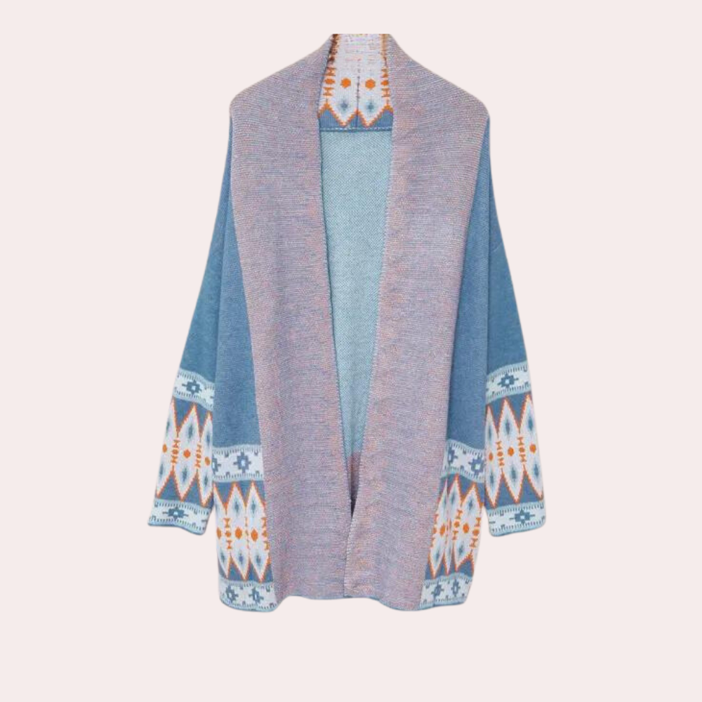 Dam Boho-stickad kofta i mjukt material – Selina