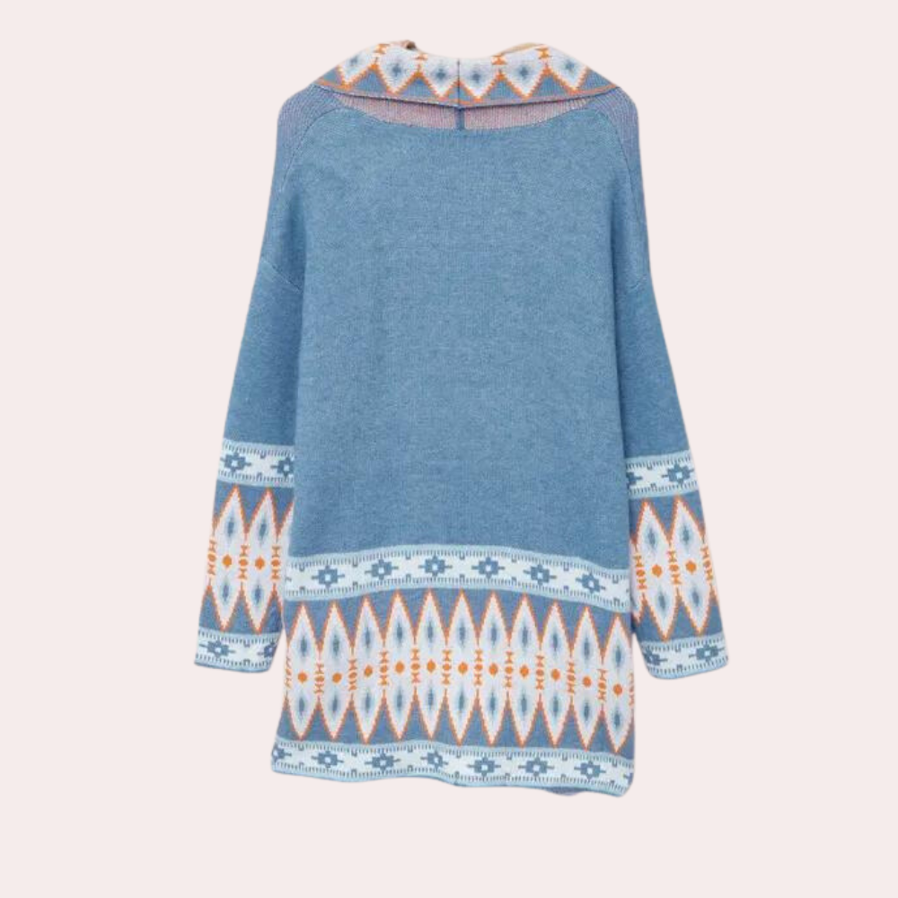 Dam Boho-stickad kofta i mjukt material – Selina