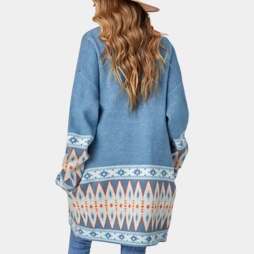 Dam Boho-stickad kofta i mjukt material – Selina