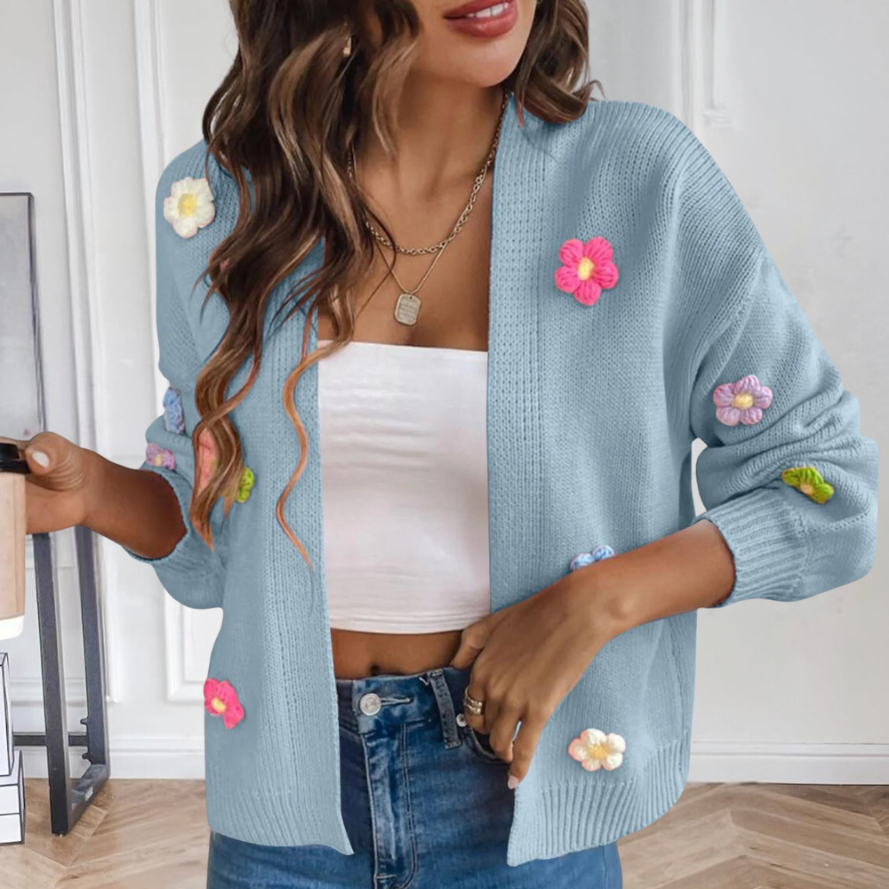 Kofta för damer med 3D-blommor – Maribel