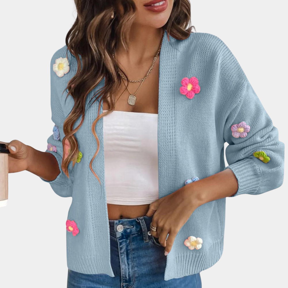 Kofta för damer med 3D-blommor – Maribel