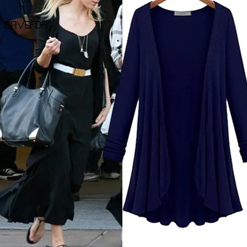 Stickad cardigan för damer med volanger – Chiara höstmagi