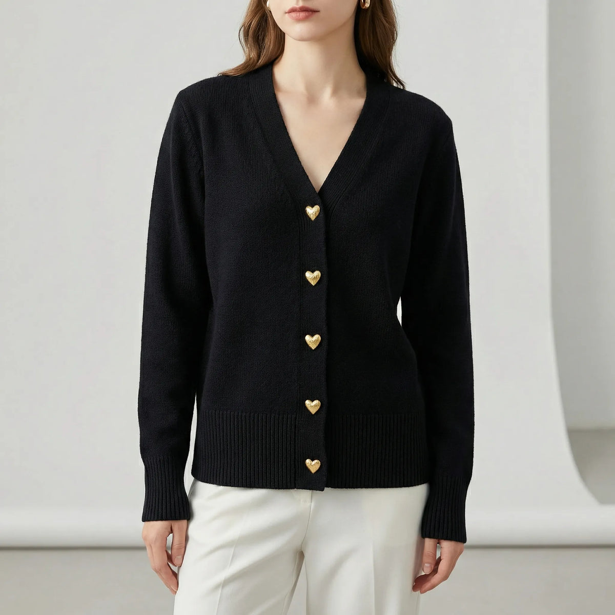 Höftlång cardigan med knappslå - Frida