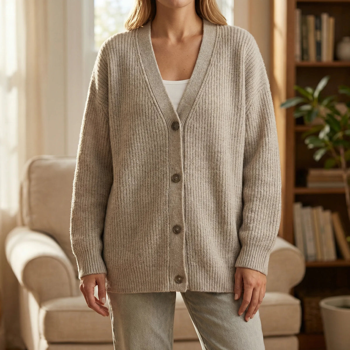 Lång cardigan med öppen framkant - Lene
