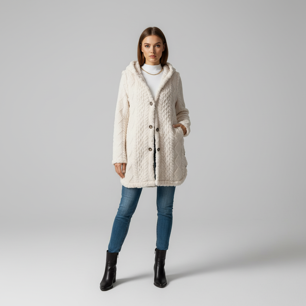 Lång damstickad jacka - Maja