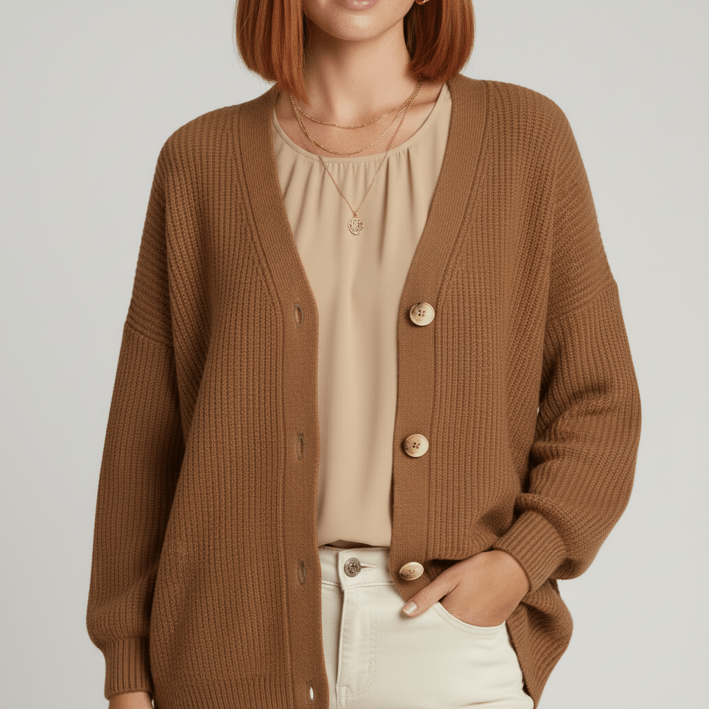 Löst skuren cardigan med knappslå - Jamila