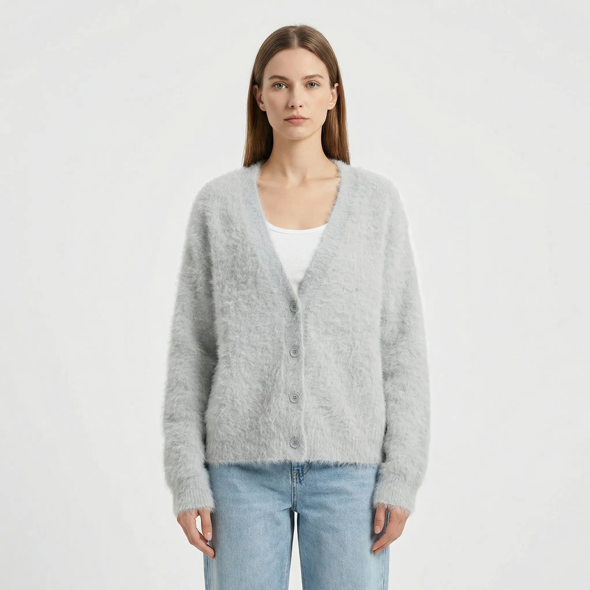 Oversized stickad kofta med knappar - Jasmina