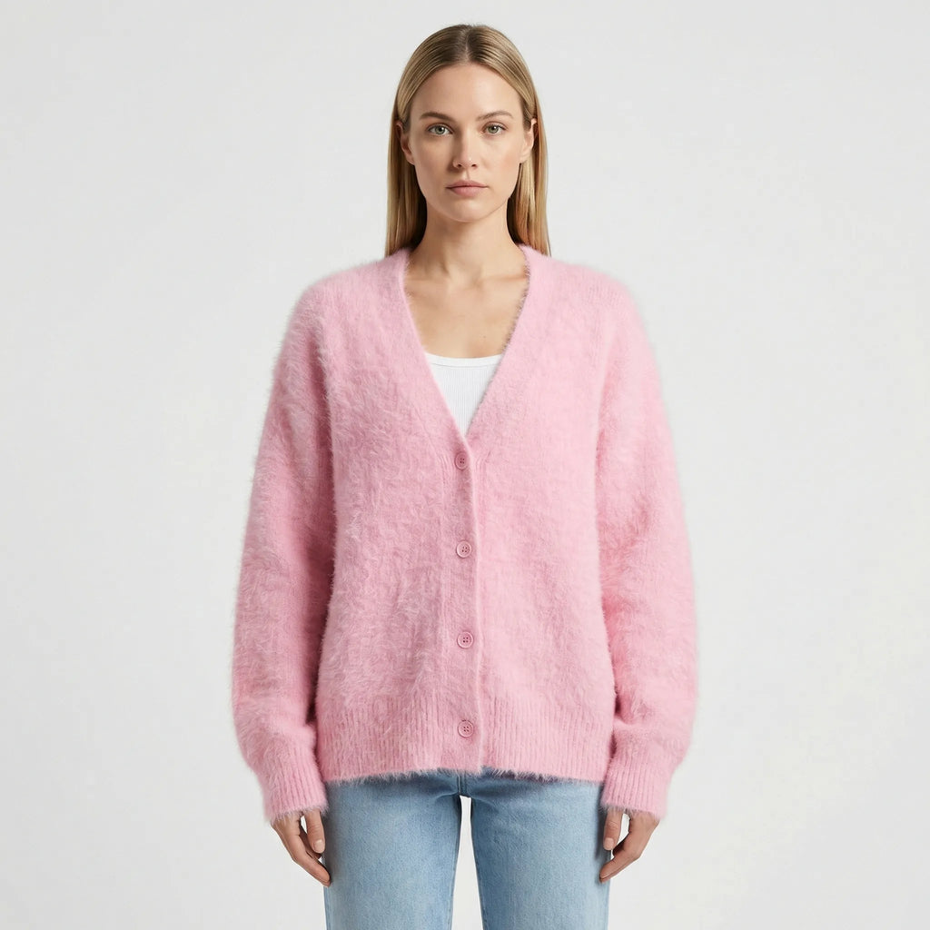 Oversized stickad kofta med knappar - Jasmina