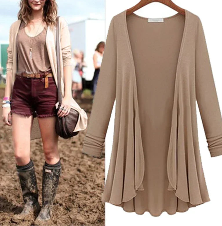 Stickad cardigan för damer med volanger – Chiara höstmagi